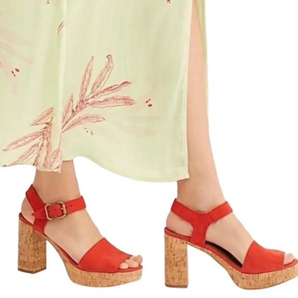 Free People Brooke Red Retro Cork Platform Sandals Sz 37/6.5